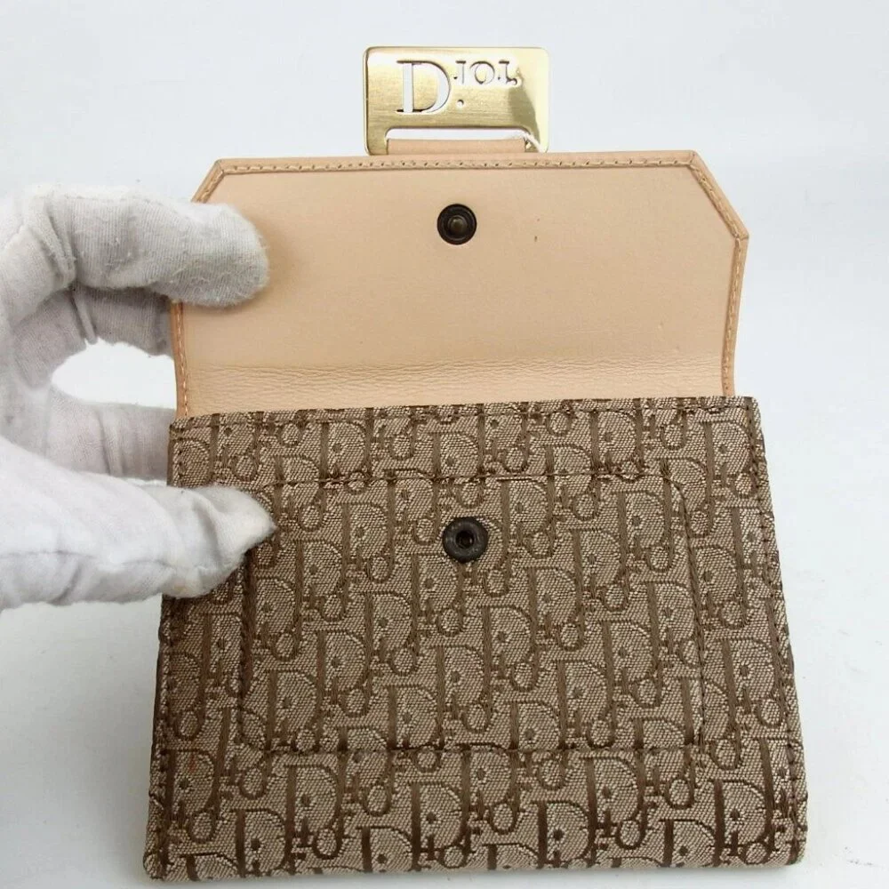Authentic Christian Dior 02LU 1023 Trotter wallet Nylon jacquard/leather [Used]